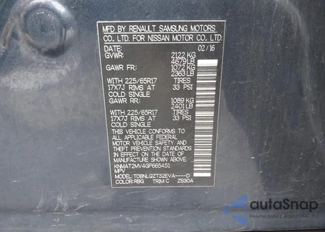 2016 Nissan Rogue Sv z USA, uszkodzony, nr VIN KNMAT2MV4GP665451